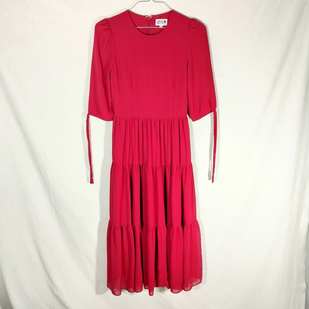 Skirt Society Tiered Maxi Dress XS Red Empire Waist Cottagecore Prairie Vibes